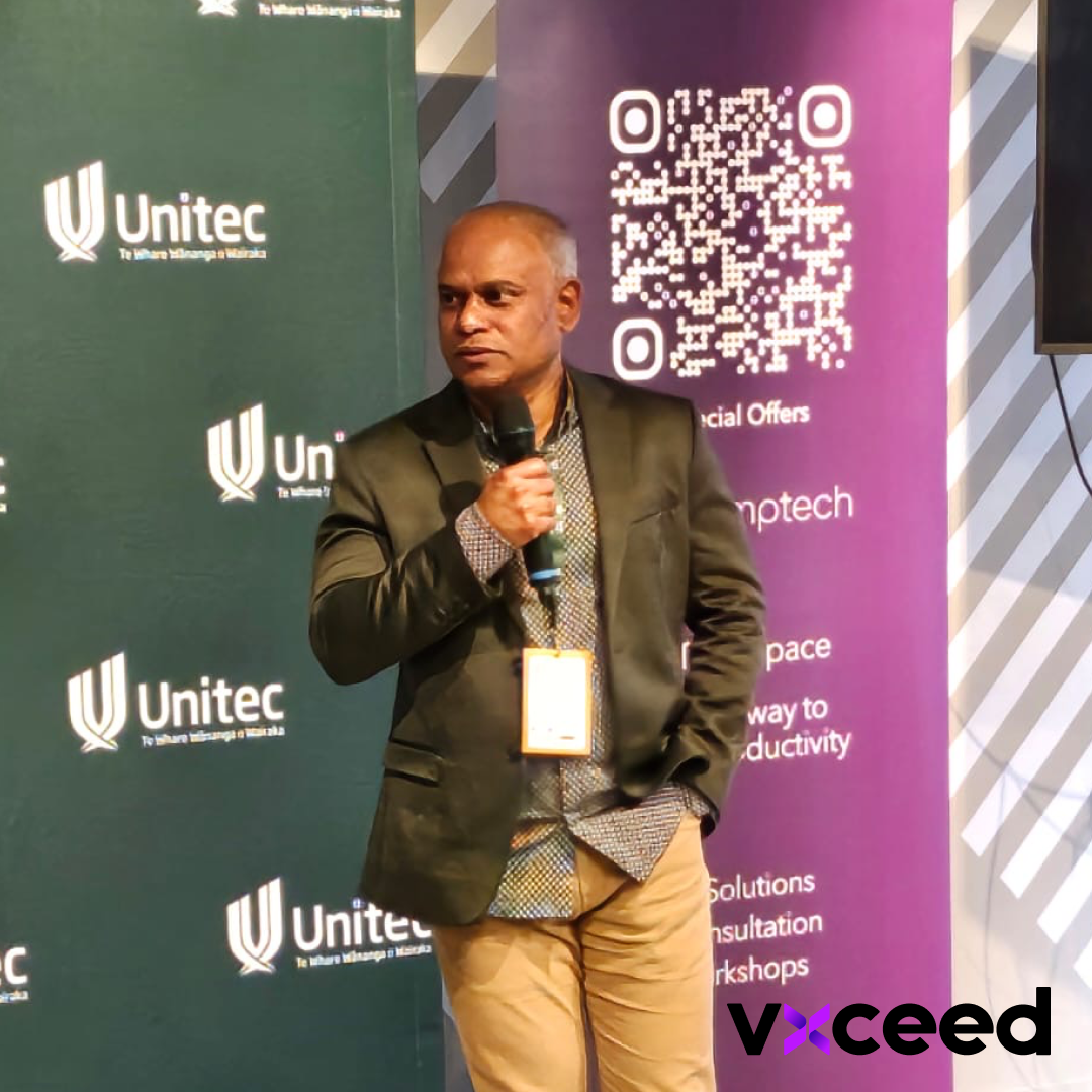 Vxceed CTO Cyril Ovely delivering insights on responsible AI and sustainable innovation at the GenAI Hackathon.